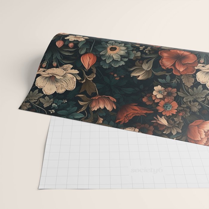 Vintage Aesthetic Beautiful Flowers, Nature Art, Dark Cottagecore Plant Collage - Flower Wrapping Paper Gallery Image 2