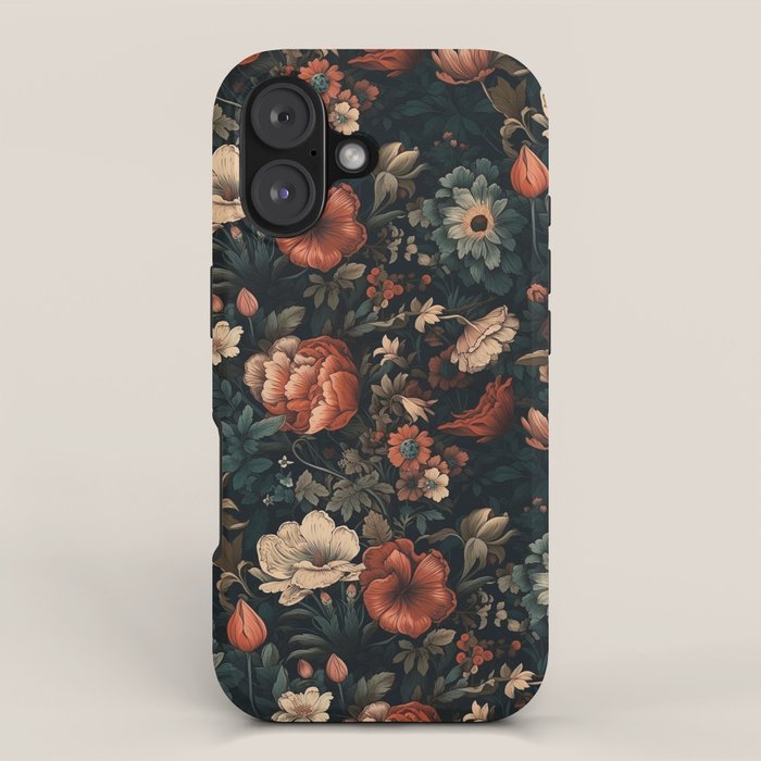 Vintage Aesthetic Beautiful Flowers, Nature Art, Dark Cottagecore Plant Collage - Flower iPhone Case Gallery Image 1