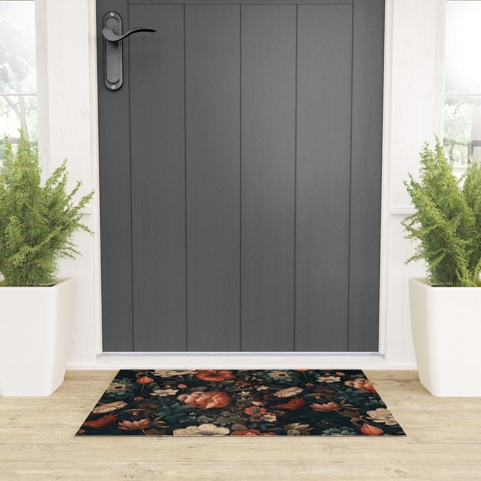 Vintage Aesthetic Beautiful Flowers, Nature Art, Dark Cottagecore Plant Collage - Flower Welcome Mat Gallery Image 3