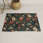 Vintage Aesthetic Beautiful Flowers, Nature Art, Dark Cottagecore Plant Collage - Flower Rug Gallery Image 1