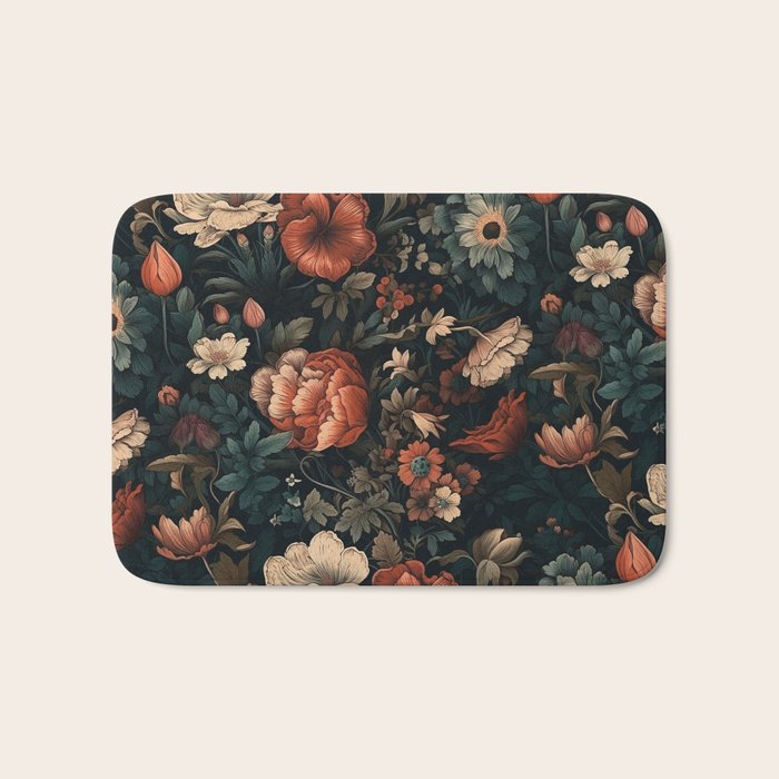 Vintage Aesthetic Beautiful Flowers, Nature Art, Dark Cottagecore Plant Collage - Flower Bath Mat Gallery Image 1