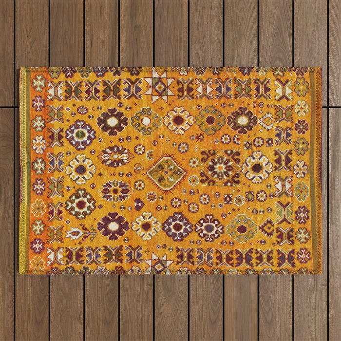 Camel Ochre Antique Colorful Moroccan Rug Print Outdoor Rug Gallery Image 1