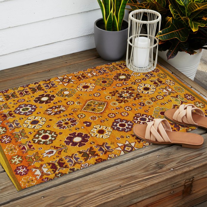 Camel Ochre Antique Colorful Moroccan Rug Print Outdoor Rug Gallery Image 2