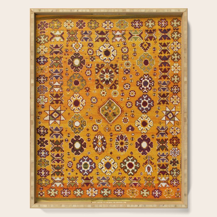 Camel Ochre Antique Colorful Moroccan Rug Print Serving Tray Gallery Image 1