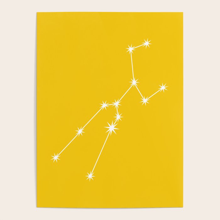 Taurus Zodiac Star Constellation Line Art Bright Yellow Poster Gallery Image 4