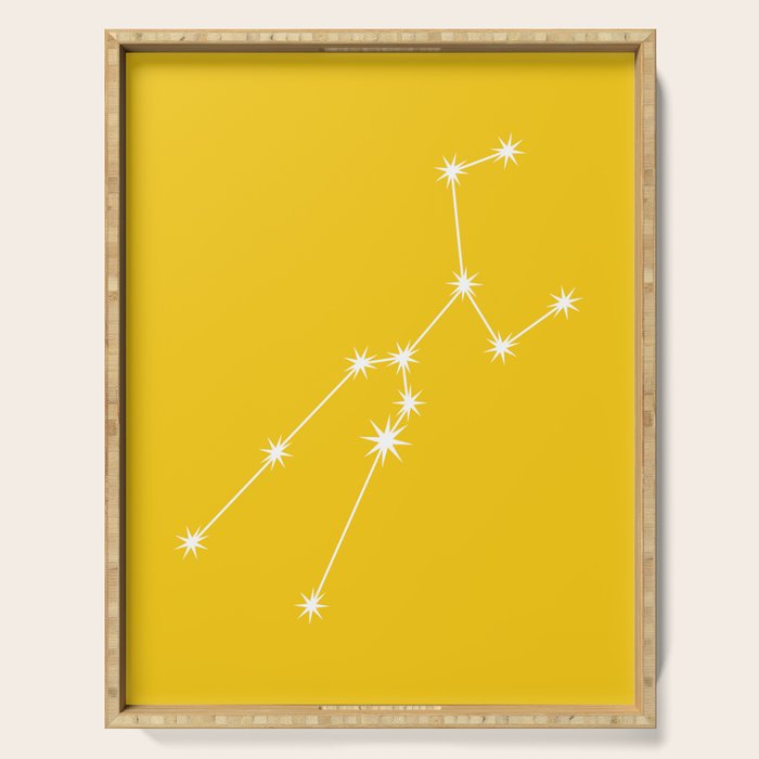 Taurus Zodiac Star Constellation Line Art Bright Yellow Serving Tray Gallery Image 1