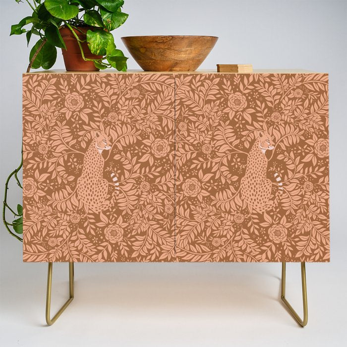 Summer Cheetah Floral Pattern - Fawn Brown Credenza Gallery Image 1