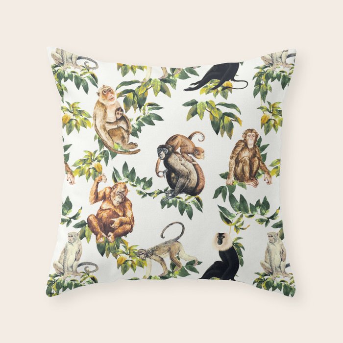 Monkeys, orangutans and more Throw Pillow Gallery Image 1