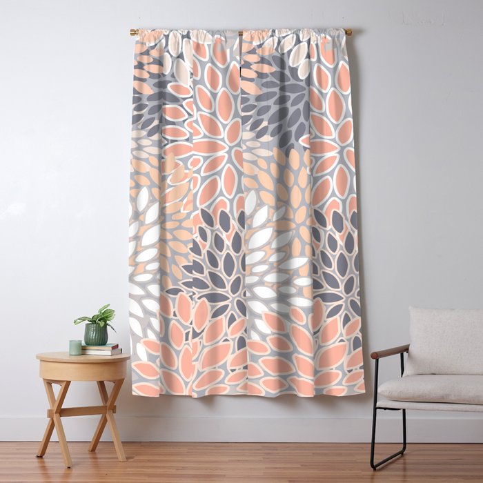 Flowers Abstract Print, Coral, Peach, Gray Window Curtain Gallery Image 5