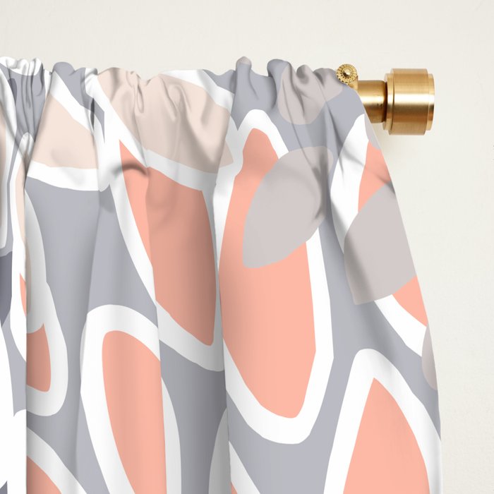 Flowers Abstract Print, Coral, Peach, Gray Window Curtain Gallery Image 2