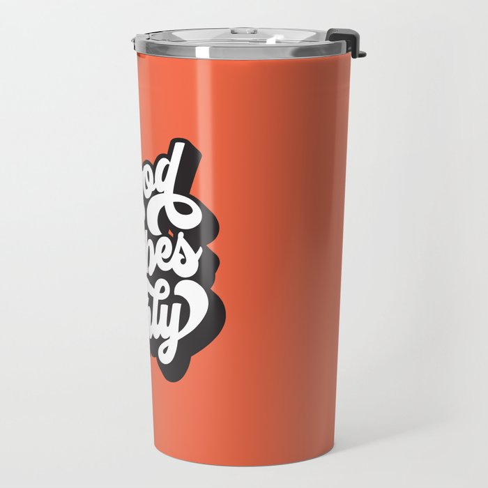GOOD VIBES ONLY orange red black and white Travel Mug Gallery Image 2