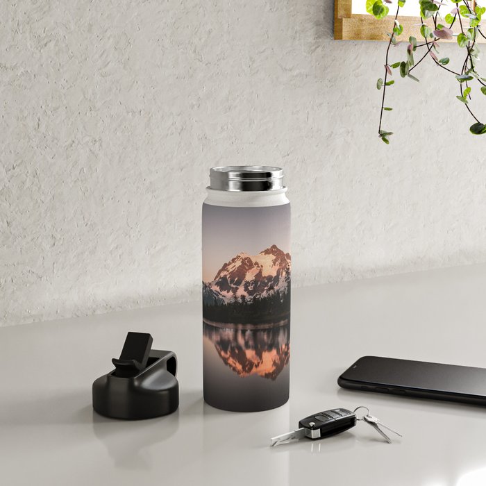 Alpenglow - Mountain Reflection - Nature Photography Water Bottle Gallery Image 4