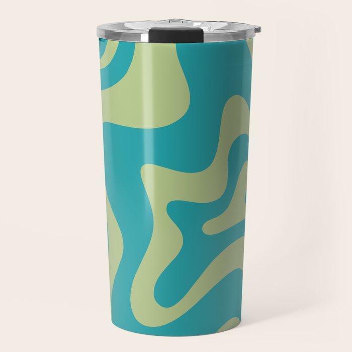 Retro Liquid Swirl Abstract Pattern Teal Blue and Celery Sage Green Travel Mug Gallery Image 1