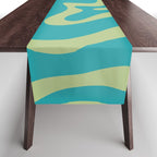 Retro Liquid Swirl Abstract Pattern Teal Blue and Celery Sage Green Table Runner Gallery Image 1