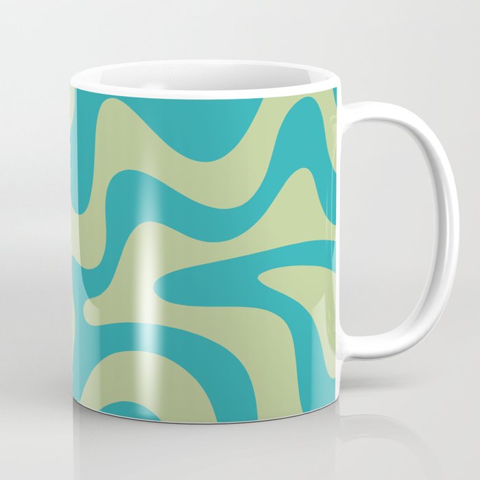 Retro Liquid Swirl Abstract Pattern Teal Blue and Celery Sage Green Coffee Mug Gallery Image 1