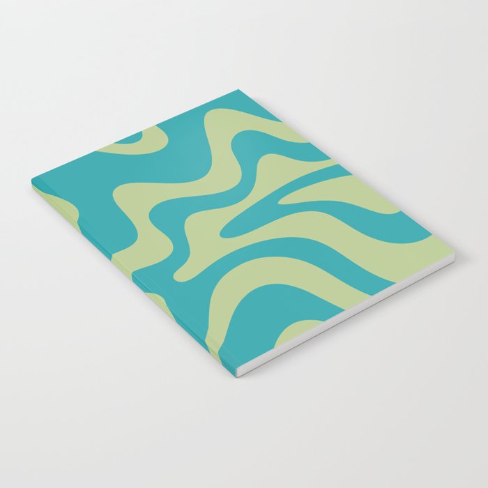 Retro Liquid Swirl Abstract Pattern Teal Blue and Celery Sage Green Notebook Gallery Image 1