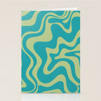 Retro Liquid Swirl Abstract Pattern Teal Blue and Celery Sage Green Stationery Card Gallery Image 2