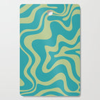 Retro Liquid Swirl Abstract Pattern Teal Blue and Celery Sage Green Cutting Board Gallery Image 1