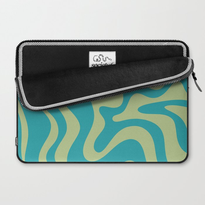 Retro Liquid Swirl Abstract Pattern Teal Blue and Celery Sage Green Laptop Sleeve Gallery Image 2