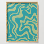 Retro Liquid Swirl Abstract Pattern Teal Blue and Celery Sage Green Serving Tray Gallery Image 1