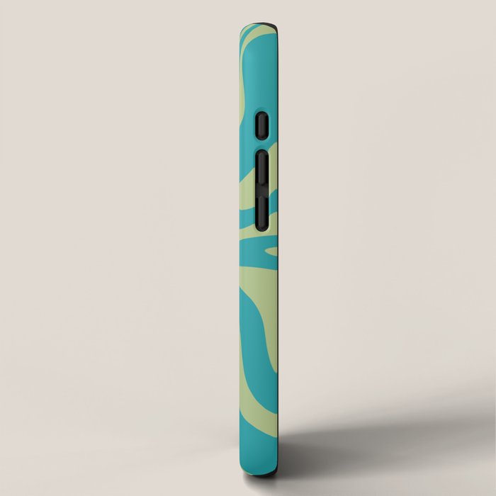 Retro Liquid Swirl Abstract Pattern Teal Blue and Celery Sage Green iPhone Case Gallery Image 2