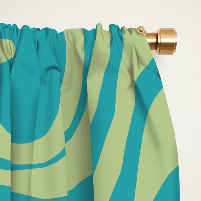 Retro Liquid Swirl Abstract Pattern Teal Blue and Celery Sage Green Window Curtain Gallery Image 2
