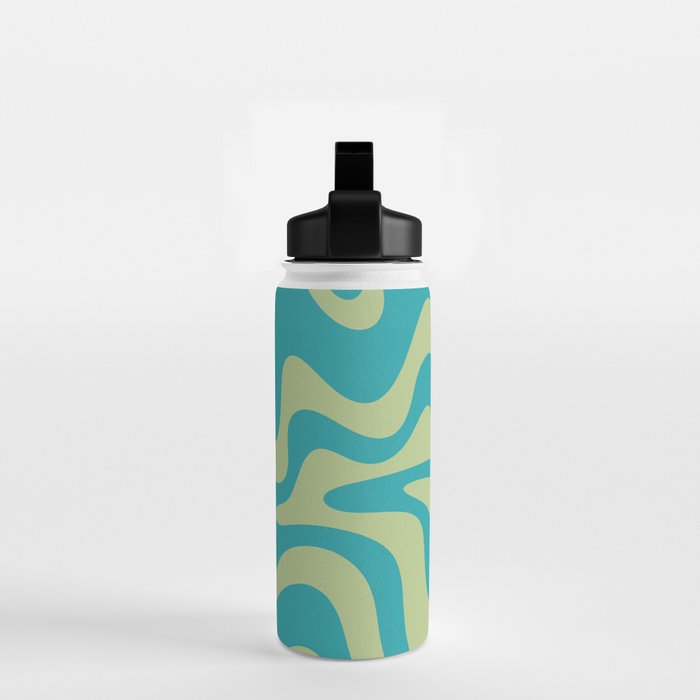 Retro Liquid Swirl Abstract Pattern Teal Blue and Celery Sage Green Water Bottle Gallery Image 2