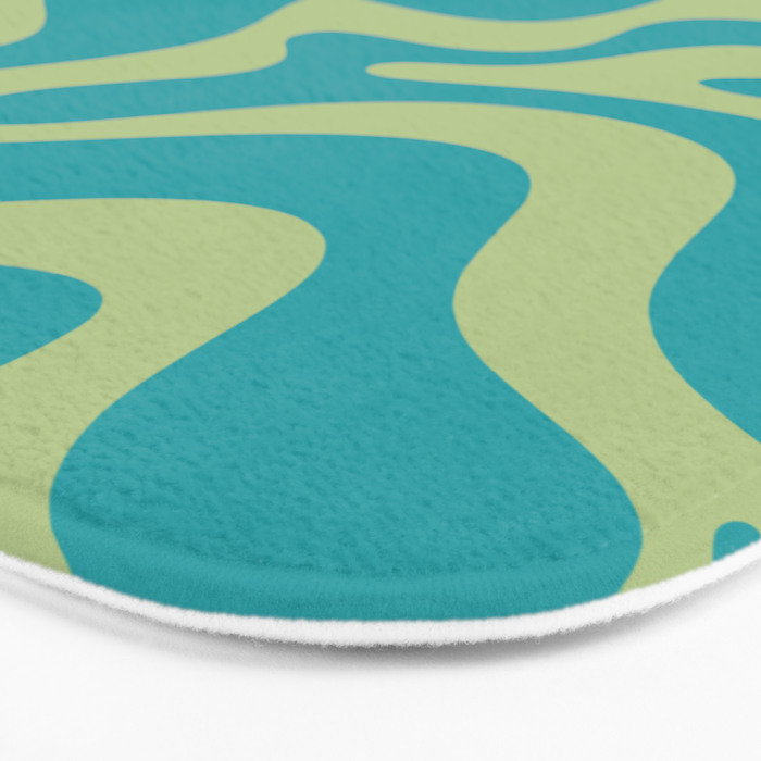 Retro Liquid Swirl Abstract Pattern Teal Blue and Celery Sage Green Bath Mat Gallery Image 3
