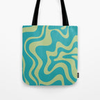 Retro Liquid Swirl Abstract Pattern Teal Blue and Celery Sage Green Tote Bag Gallery Image 1