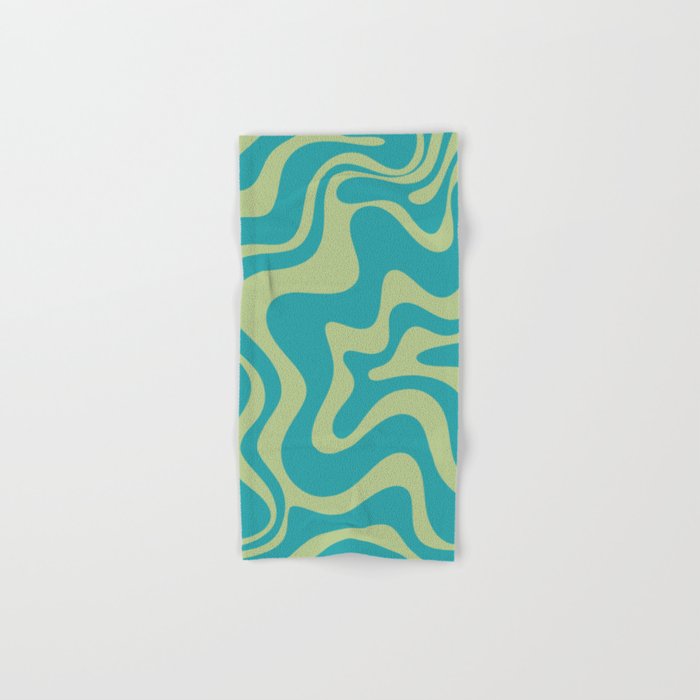 Retro Liquid Swirl Abstract Pattern Teal Blue and Celery Sage Green Bath Towel Gallery Image 1