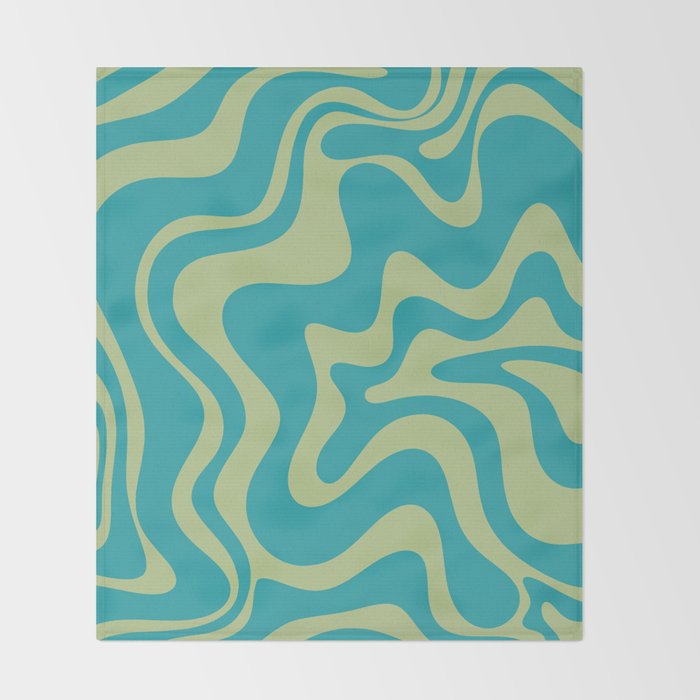 Retro Liquid Swirl Abstract Pattern Teal Blue and Celery Sage Green Throw Blanket Gallery Image 2