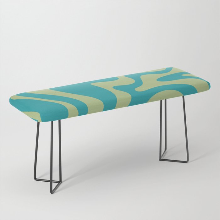 Retro Liquid Swirl Abstract Pattern Teal Blue and Celery Sage Green Bench Gallery Image 1