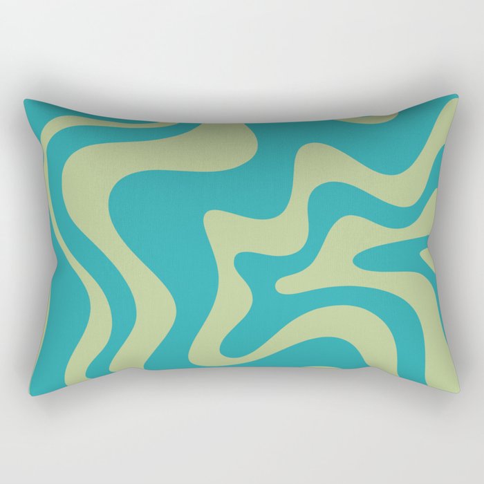 Retro Liquid Swirl Abstract Pattern Teal Blue and Celery Sage Green Rectangular Pillow Gallery Image 2