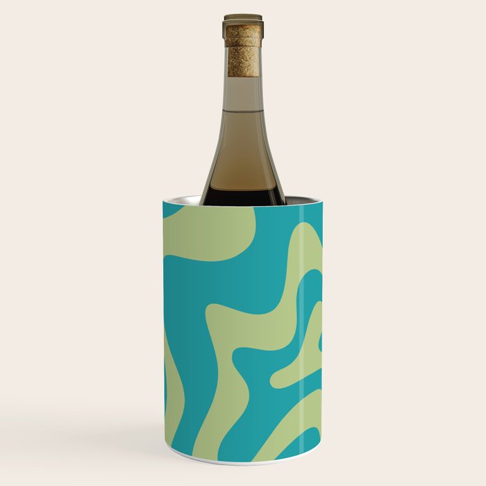 Retro Liquid Swirl Abstract Pattern Teal Blue and Celery Sage Green Wine Chiller Gallery Image 1