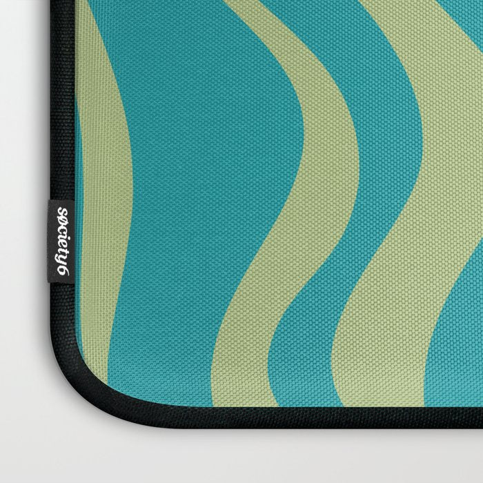 Retro Liquid Swirl Abstract Pattern Teal Blue and Celery Sage Green Laptop Sleeve Gallery Image 3