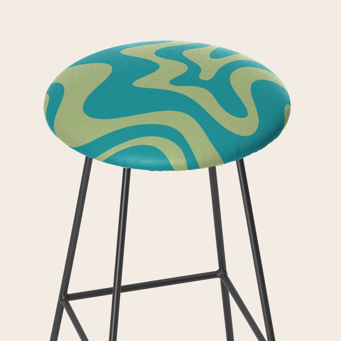 Retro Liquid Swirl Abstract Pattern Teal Blue and Celery Sage Green Stool Gallery Image 2