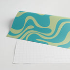 Retro Liquid Swirl Abstract Pattern Teal Blue and Celery Sage Green Wrapping Paper Gallery Image 2
