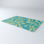 Retro Liquid Swirl Abstract Pattern Teal Blue and Celery Sage Green Rug Gallery Image 3