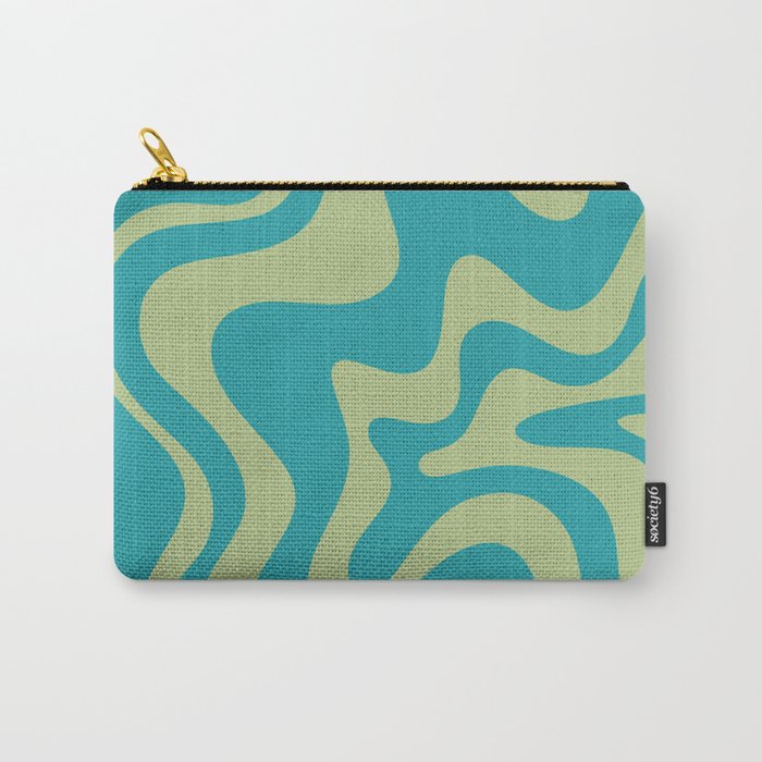 Retro Liquid Swirl Abstract Pattern Teal Blue and Celery Sage Green Carry All Pouch Gallery Image 1