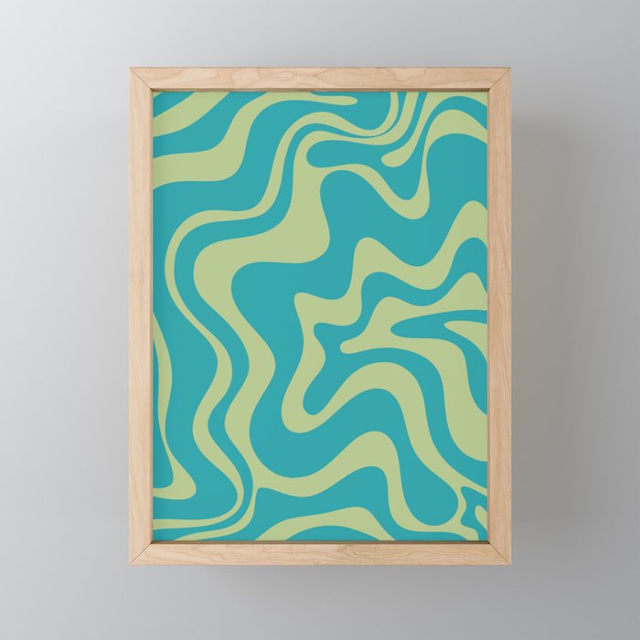 Retro Liquid Swirl Abstract Pattern Teal Blue and Celery Sage Green Mini Art Print Gallery Image 1