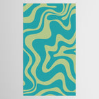 Retro Liquid Swirl Abstract Pattern Teal Blue and Celery Sage Green Tablecloth Gallery Image 2