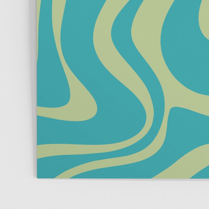 Retro Liquid Swirl Abstract Pattern Teal Blue and Celery Sage Green Poster Gallery Image 3