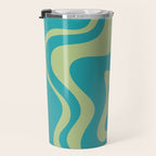 Retro Liquid Swirl Abstract Pattern Teal Blue and Celery Sage Green Travel Mug Gallery Image 3