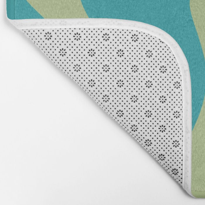 Retro Liquid Swirl Abstract Pattern Teal Blue and Celery Sage Green Bath Mat Gallery Image 2