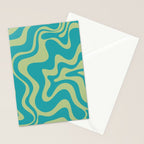 Retro Liquid Swirl Abstract Pattern Teal Blue and Celery Sage Green Stationery Card Gallery Image 2