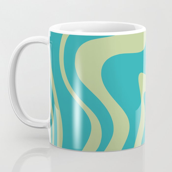 Retro Liquid Swirl Abstract Pattern Teal Blue and Celery Sage Green Coffee Mug Gallery Image 3