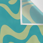 Retro Liquid Swirl Abstract Pattern Teal Blue and Celery Sage Green Wall Tapestry Gallery Image 3