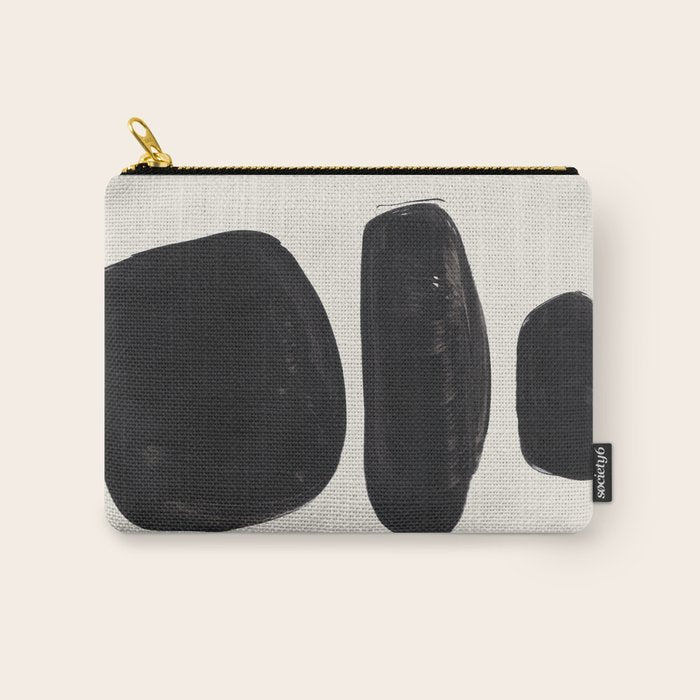 Mid Century Modern Minimalist Abstract Art Brush Strokes Black & White Ink Art Tribal Pebbles Carry All Pouch Gallery Image 1