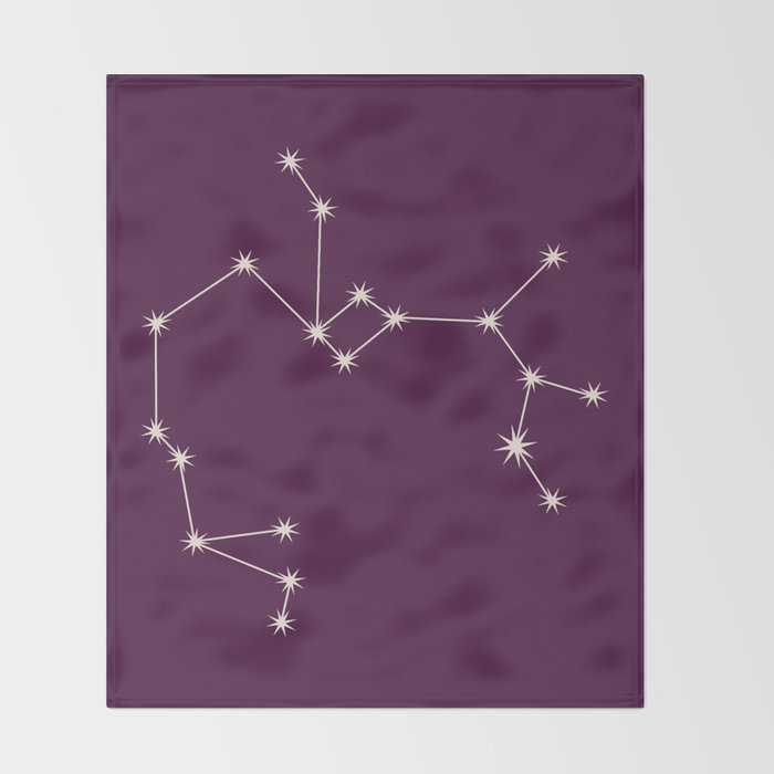 Sagittarius Zodiac Star Constellation Line Art Plum Purple Throw Blanket Gallery Image 2