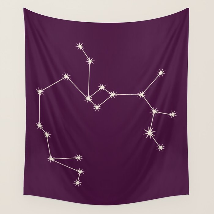 Sagittarius Zodiac Star Constellation Line Art Plum Purple Wall Tapestry Gallery Image 1